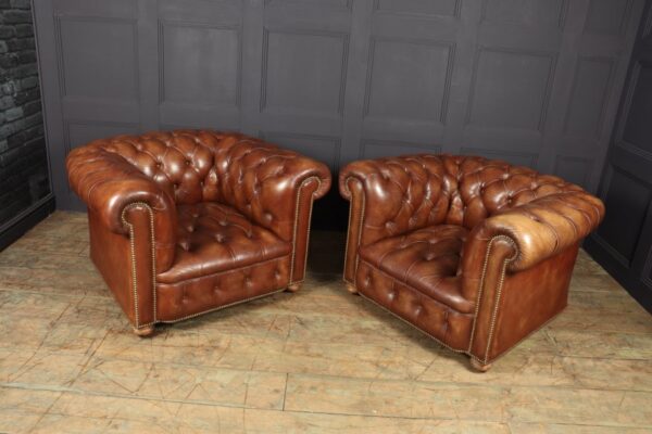 Vintage Leather Chesterfield Club Chairs - Image 6