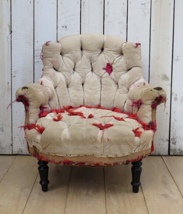 Antique French Button Back Chair For Re-upholstery - Image 2
