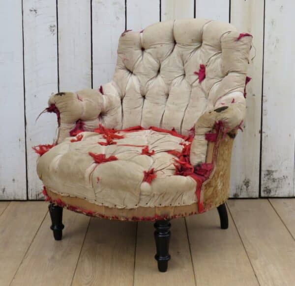 Antique French Button Back Chair For Re-upholstery armchair Antique Chairs 3