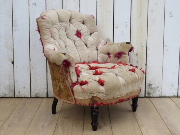 Antique French Button Back Chair For Re-upholstery armchair Antique Chairs 10