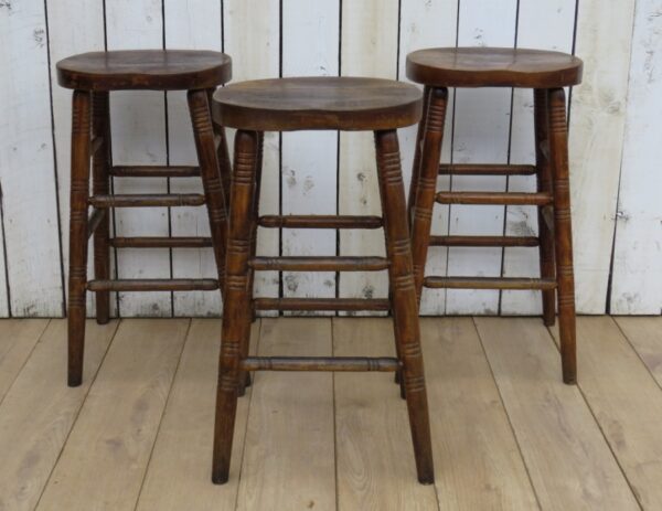 Set Of Three Oak Bar Stools - Image 8