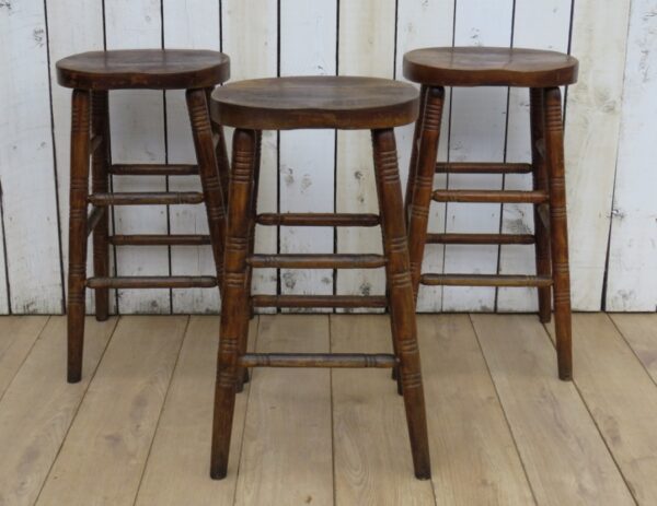 Set Of Three Oak Bar Stools Bar Antique Furniture 10