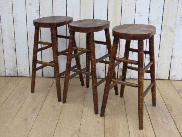 Set Of Three Oak Bar Stools - Image 5