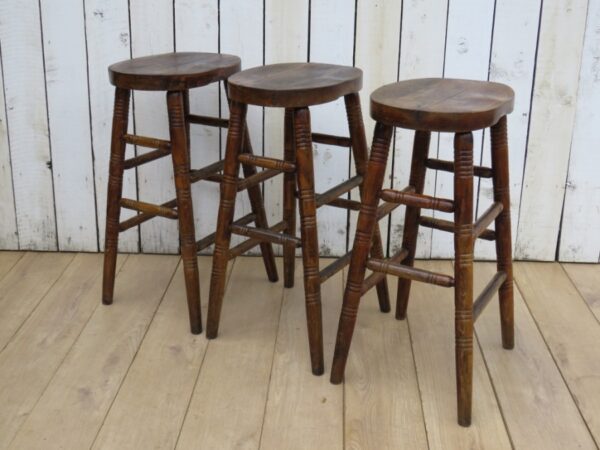 Set Of Three Oak Bar Stools Bar Antique Furniture 7