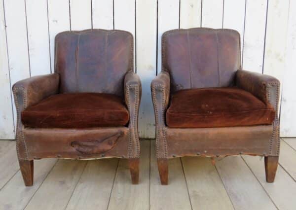 Pair Antique French Leather Club Chairs club chairs Antique Chairs 4