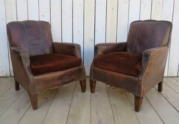 Pair Antique French Leather Club Chairs club chairs Antique Chairs 13