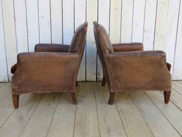 Pair Antique French Leather Club Chairs - Image 13