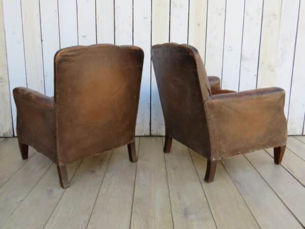 Pair Antique French Leather Club Chairs club chairs Antique Chairs 5