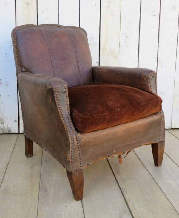 Pair Antique French Leather Club Chairs - Image 6
