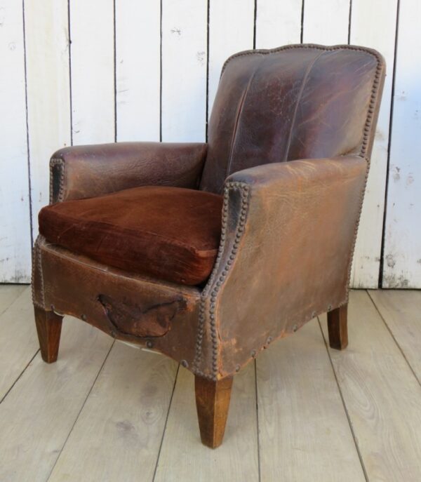 Pair Antique French Leather Club Chairs - Image 9