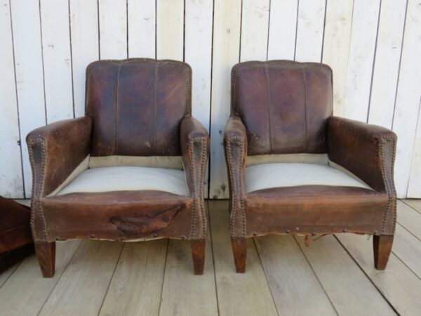 Pair Antique French Leather Club Chairs - Image 4