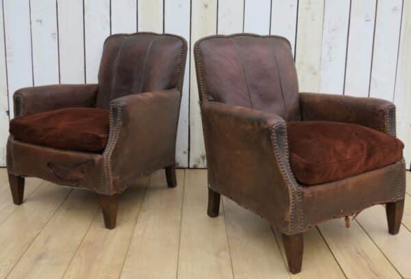 Pair Antique French Leather Club Chairs club chairs Antique Chairs 16