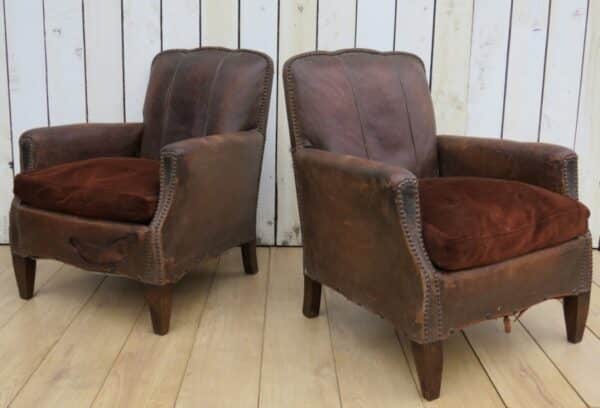 Pair Antique French Leather Club Chairs - Image 14