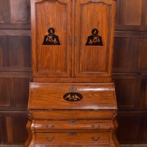 Outstanding 18th Century Dutch Satinwood Inlaid Bombe Bureau Bookcase SAI1379 Antique Furniture