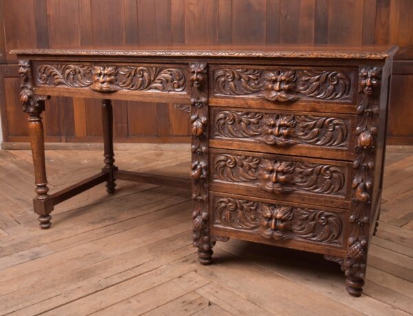 Edwardian Oak Carved Knee Hole Desk SAI2312 - Image 4