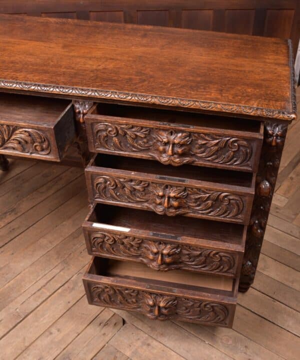 Edwardian Oak Carved Knee Hole Desk SAI2312 - Image 5