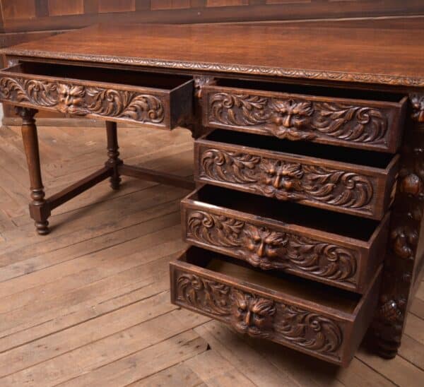 Edwardian Oak Carved Knee Hole Desk SAI2312 - Image 6