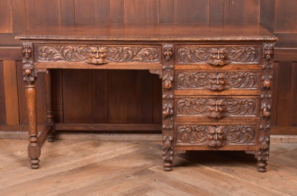 Edwardian Oak Carved Knee Hole Desk SAI2312 - Image 7