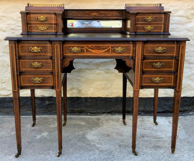 Maple & Co - Stunning Edwardian Marquetry Rosewood Library Writing Table Desk
