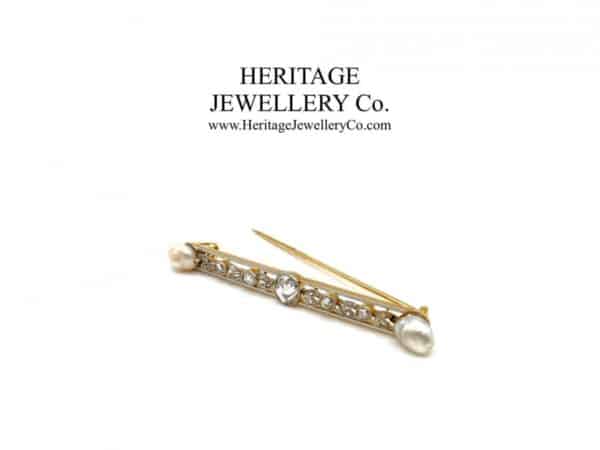 Antique French Gold, Diamond and Pearl Brooch - Image 2
