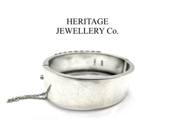 Antique Victorian Embossed Silver Bangle Bracelet (c. 1884) - Image 4