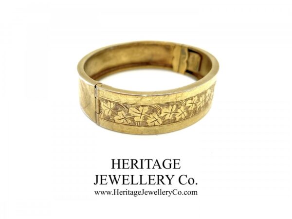 Victorian Gilt Bangle Bracelet with Ivy Leaf Pattern (c. 1880-1890) Bangle Antique Jewellery 5