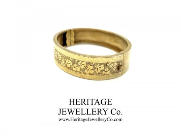 Victorian Gilt Bangle Bracelet with Ivy Leaf Pattern (c. 1880-1890) Bangle Antique Jewellery 6