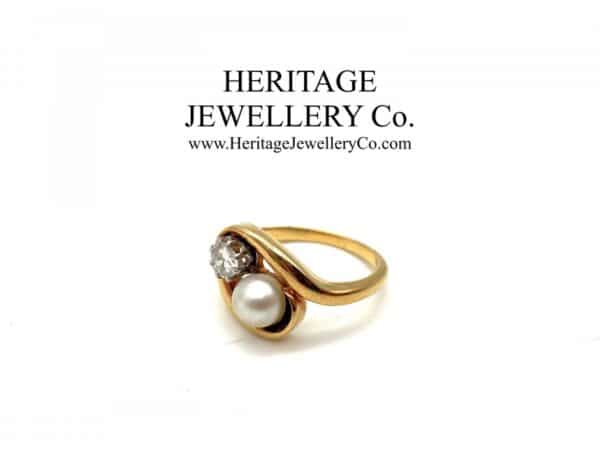 Antique Gold, Diamond & Pearl Cross Over Ring Antique Antique Jewellery 7