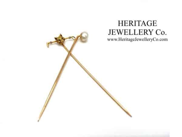 Gold Hunting Pin with Fox and Riding Crop Edwardian Antique Jewellery 5