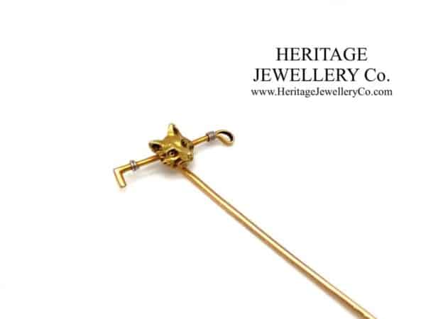 Gold Hunting Pin with Fox and Riding Crop