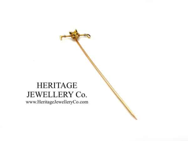 Gold Hunting Pin with Fox and Riding Crop Edwardian Antique Jewellery 4