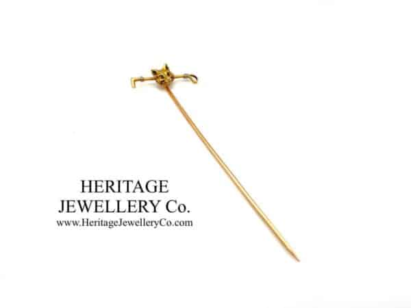 Gold Hunting Pin with Fox and Riding Crop - Image 2