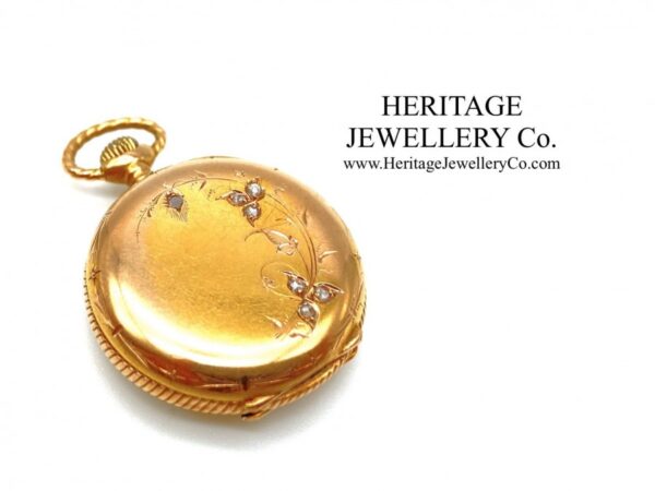 Jaeger LeCoultre Gold Pocket Watch with Diamond-Set Case Diamond Antique Jewellery 5