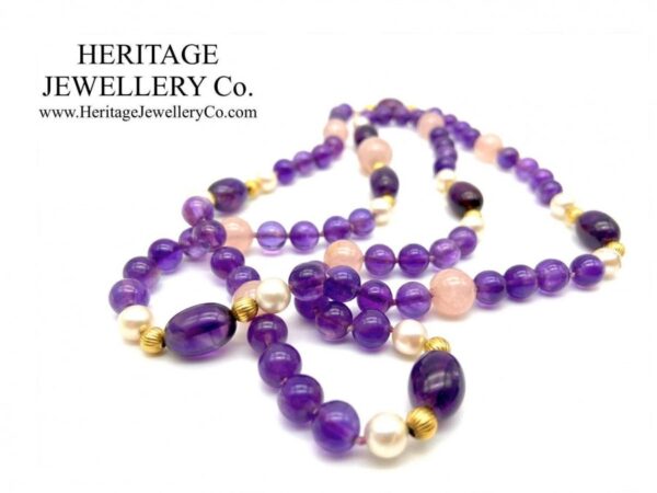 Amethyst, Pearl, Rose Quartz and Gold Necklace Amethyst Antique Jewellery 4