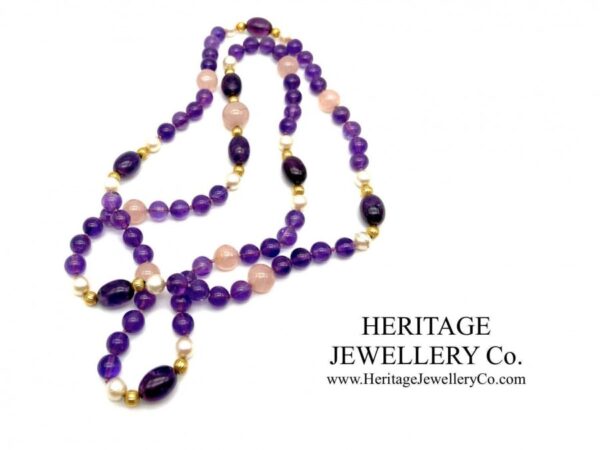Amethyst, Pearl, Rose Quartz and Gold Necklace