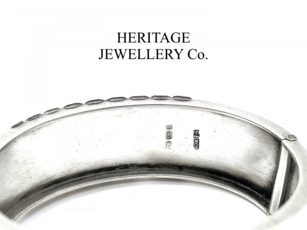 Antique Victorian Embossed Silver Bangle Bracelet (c. 1884) - Image 5