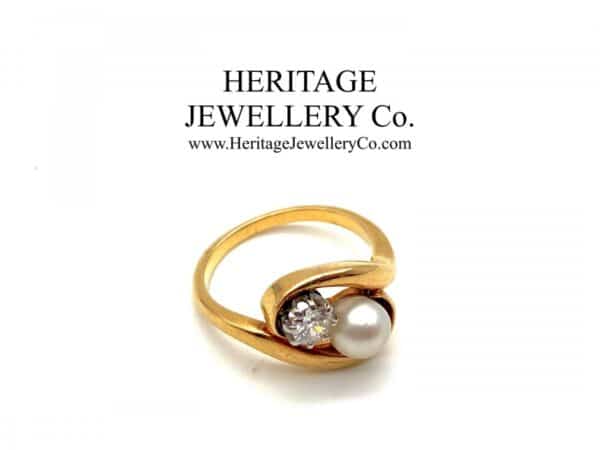 Antique Gold, Diamond & Pearl Cross Over Ring Antique Antique Jewellery 5
