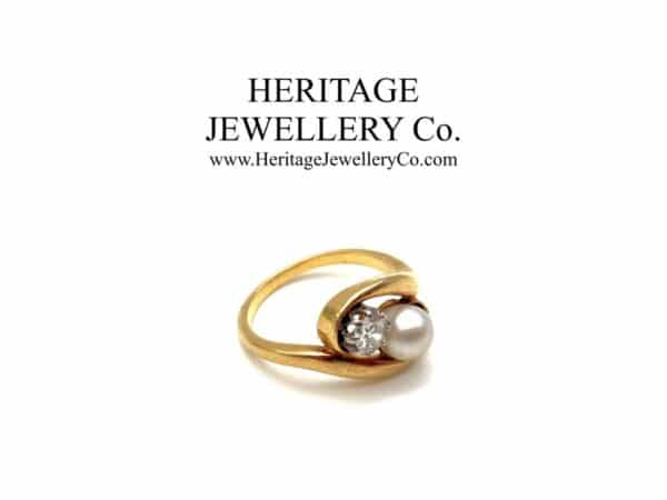 Antique Gold, Diamond & Pearl Cross Over Ring Antique Antique Jewellery 6