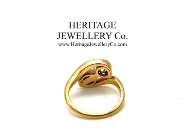 Antique Gold, Diamond & Pearl Cross Over Ring - Image 6