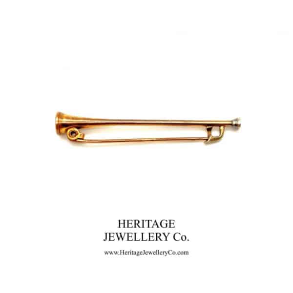 Victorian Rolled Gold Equestrian Riding Horn Pin Antique Antique Jewellery 3