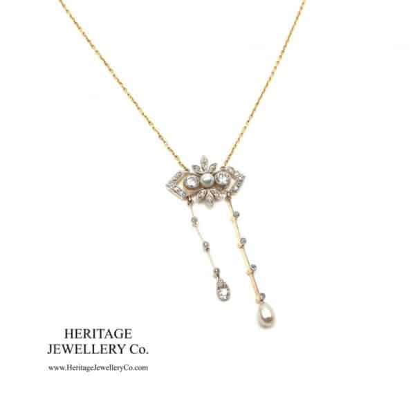 Antique Diamond & Pearl Lavalier Necklace Antique Antique Jewellery 3