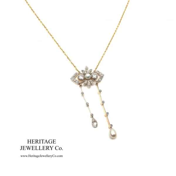 Antique Diamond & Pearl Lavalier Necklace