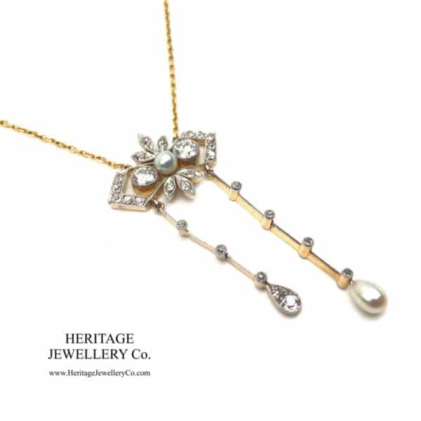 Antique Diamond & Pearl Lavalier Necklace - Image 2