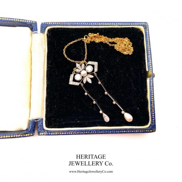 Antique Diamond & Pearl Lavalier Necklace - Image 5