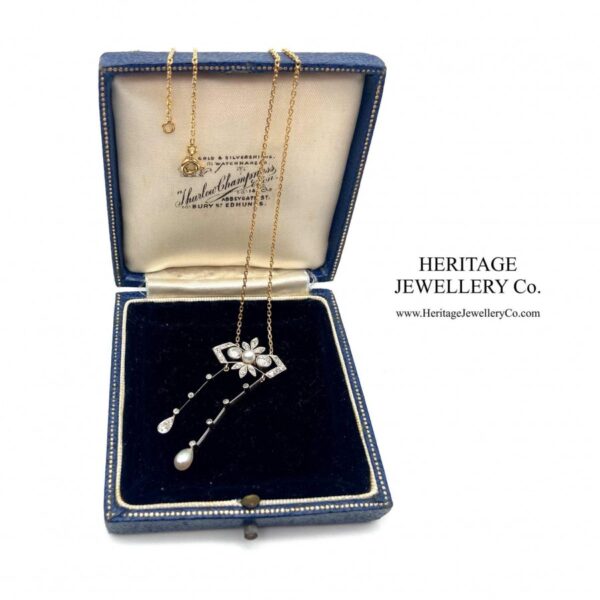 Antique Diamond & Pearl Lavalier Necklace - Image 8