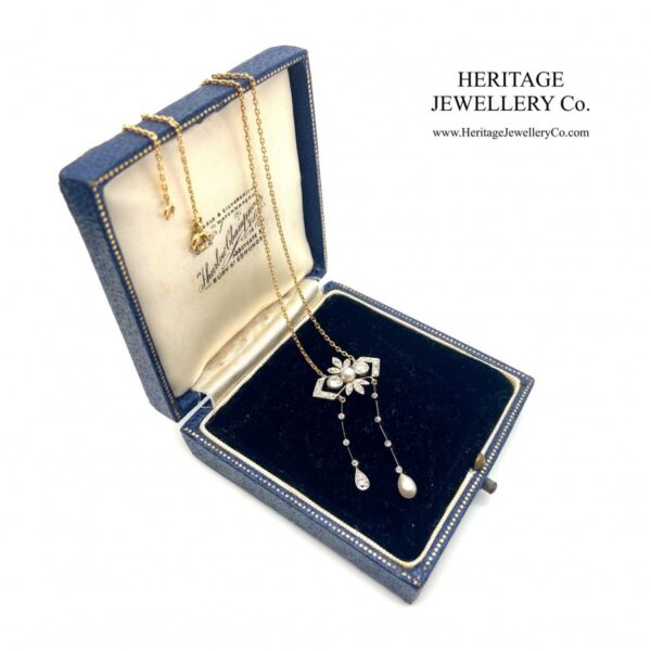 Antique Diamond & Pearl Lavalier Necklace Antique Antique Jewellery 9