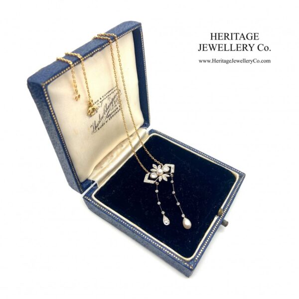 Antique Diamond & Pearl Lavalier Necklace - Image 7