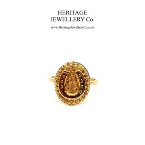 Victorian Gold Horseshoe Panel Ring mizpah Antique Jewellery