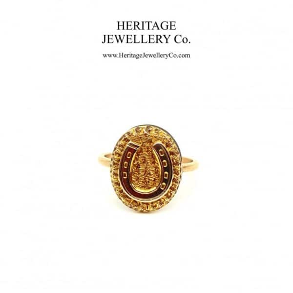 Victorian Gold Horseshoe Panel Ring mizpah Antique Jewellery 3