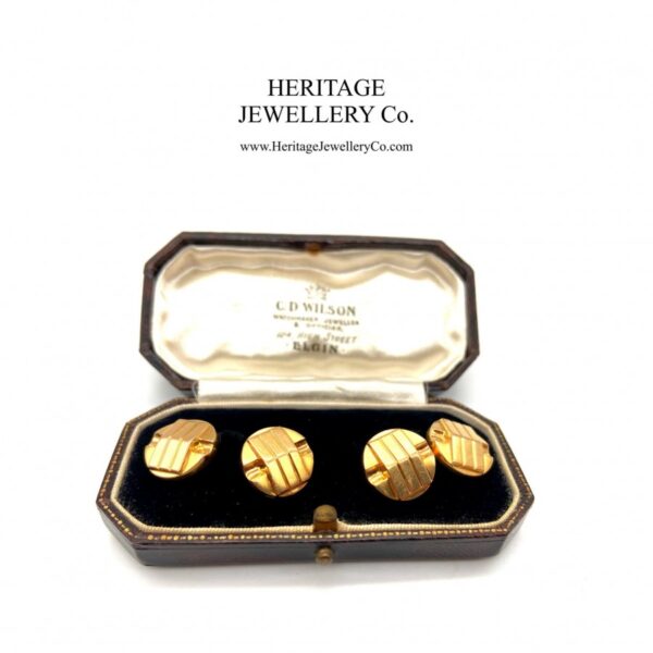 Antique Art Deco Gold Cufflinks with Antique Box